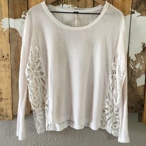 Free People crochet lace long sleeve oversized top